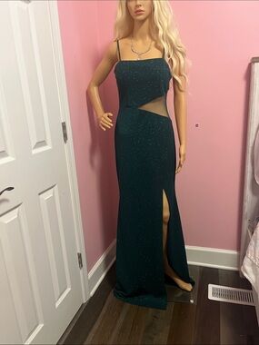 Trixxi Dark Teal Sparkle Cutout Prom Dress